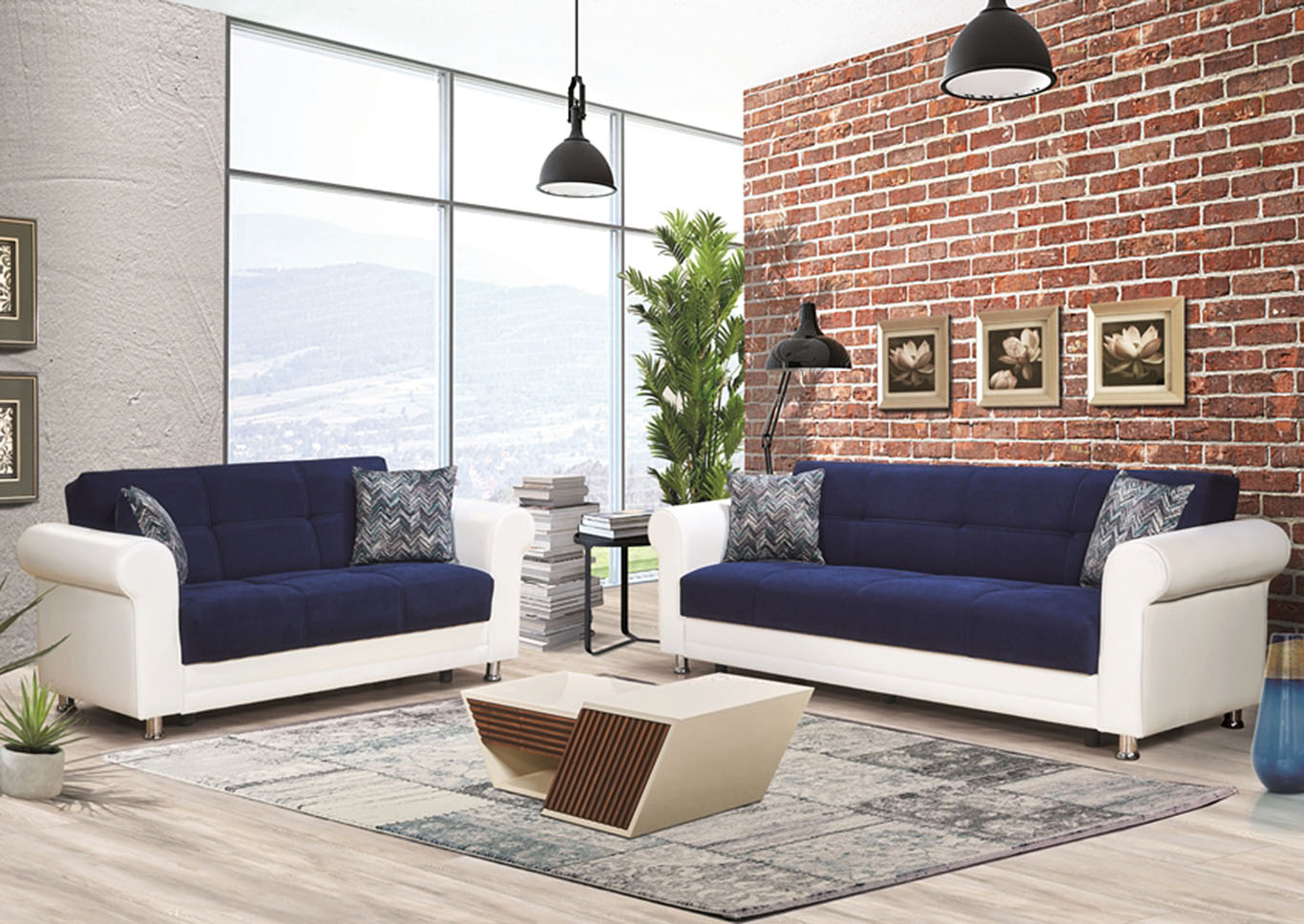 Avalanche Navy Blue Chenille Sofabed & Loveseat Affordable Furniture & Carpet Chicago, IL